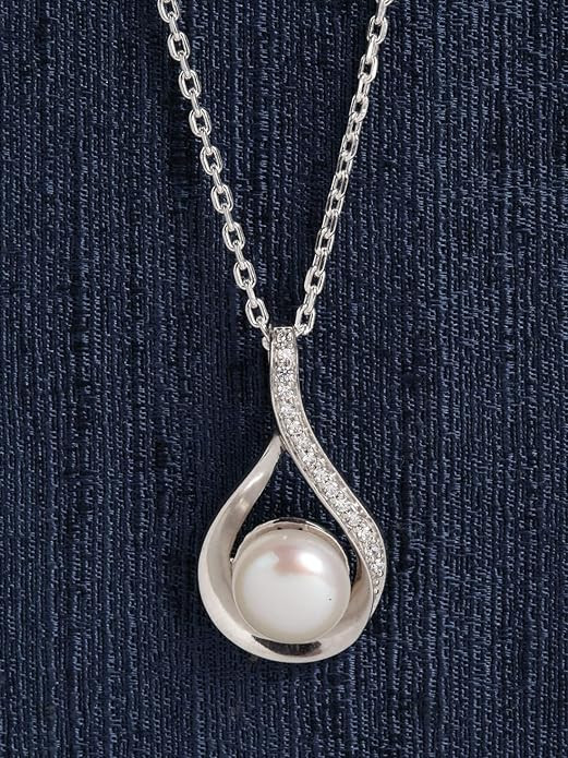 Clara 92.5 Sterling Silver Real Pearl Pendant with Chain |Gift for Women and Girls