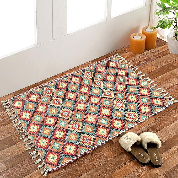 Jute chindi Natural Fibers Floor/Door Mat Rug Furnish Décor Striped Rectangular Design Rugs for Living Room Kitchen Entryway Rug (chindi&Jute 2x4 feet)