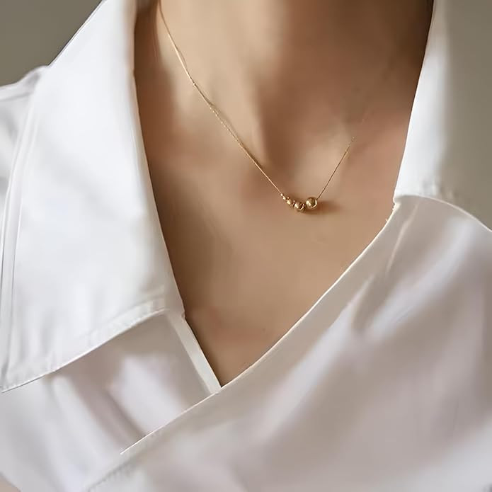 Gold Plated Ball Pendant Necklace for Women & Girls - Elegant Minimalist Dainty Chain, Anti-Tarnish, Trendy Korean Style Jewelry for Everyday Wear