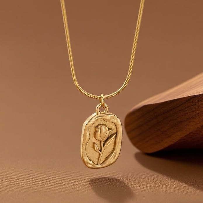 MEENAZ Gold Plated Pendant Necklace for Woman | Anti Tarnish Stainless Steel Floral Locket Chain | Stylish Jewellery for Women | Fashion Chains for Women | Stainless Steel Jewelry Waterproof