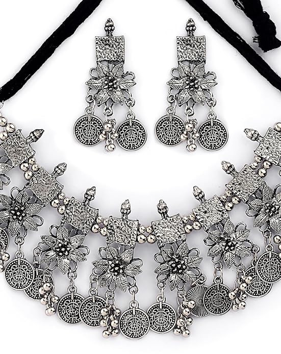 Shining Diva Fashion Latest Stylish Fancy Oxidized Traditional Oxidised Choker Necklace Jewellery Set for Women