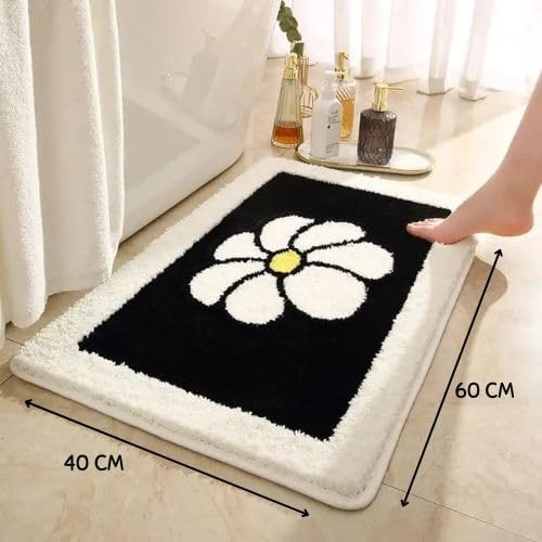 Home Decor Microfiber Soft Bathroom Mat with Modern Design Anti Slip Bath Mats Water Absorbent Mat for Shower Quick Dry Anti Slip Bottom Living Room & Kitchen (Grey White Flower)