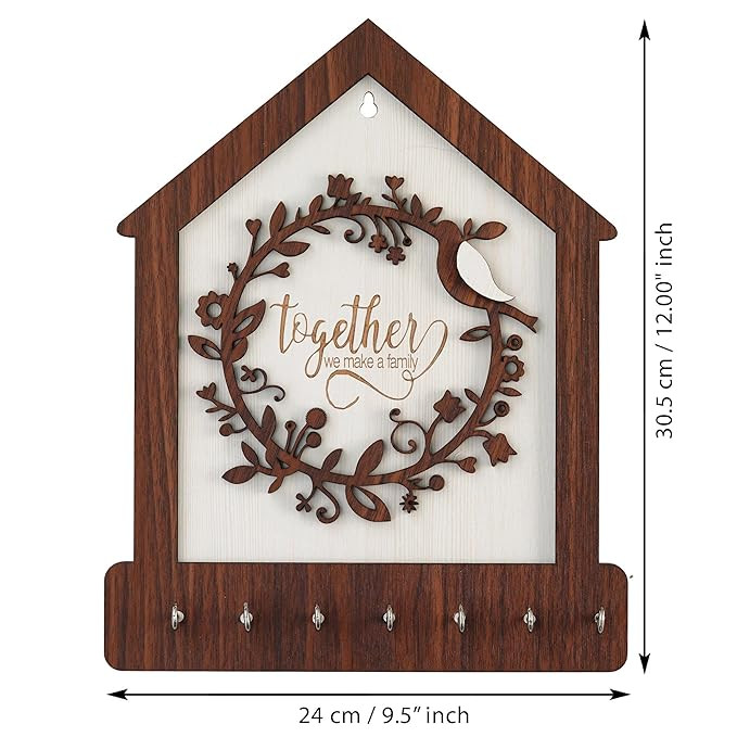 Webelkart Premium Family Designer Wooden Key Holder for Home/Office Decor, Key Holder for Wall Decor/Key Chain for Home Decor (12" inches)