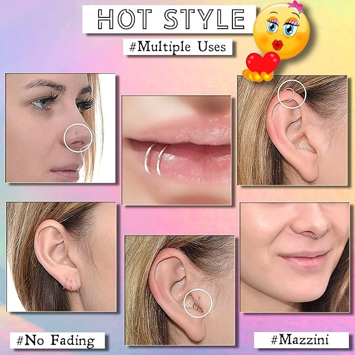 Via Mazzini Surgical Steel 8mm No Rusting Pack Of 2 Pcs Clip-On Non-Pierced Nose Ring For Women And Girls (NR0115) 2 Pcs