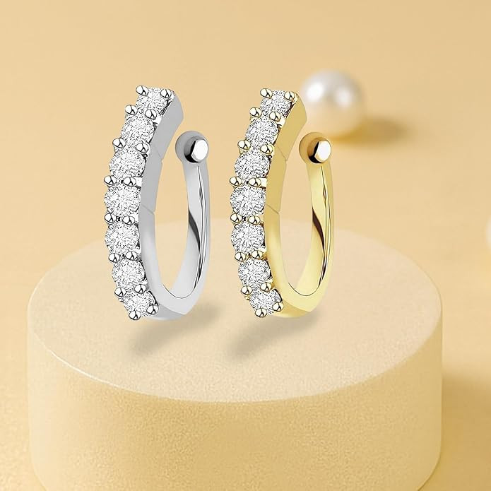 VAMA FASHIONS Clip on Nosepin Without Piercing Pressing Type Nose rings Stud for Women - Combo 2pcs Gold & Silver