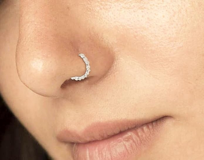 abhooshan 92.5 Sterling Silver Nose Rings for Women & Girls for Multi Upper Piercing Helix Tragus Cartilage Lobe | With Certificate of Authenticity (Classic Silver Nose RIng I)