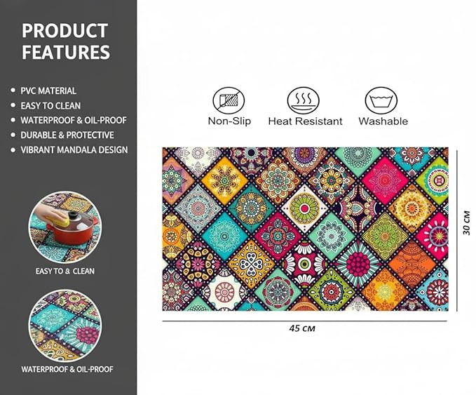 CASA-NEST PVC Printed Placemats for Dining Table, Set of 6 pcs Table Mat Size=45x30 cms