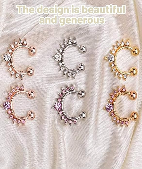 3 Pcs Nose Rings, Fake Nose Ring with Piercing,Nose Pins for Women,C-Bar Horseshoe Shaped Nostril Jewelry, Fashionable Double Row Diamond Nose Clip, Septum Nose Ring for Women Please note that the diameter is 1cm ﻿