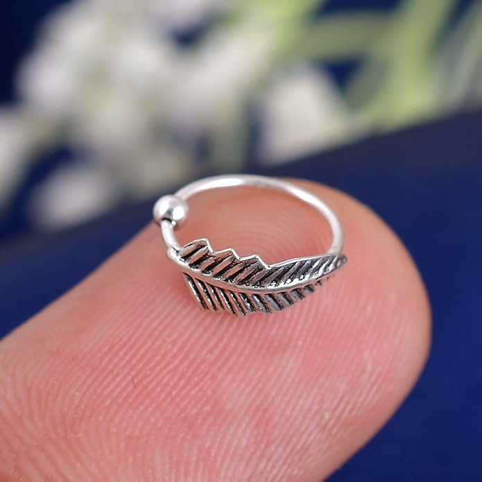 NEMICHAND JEWELS 925 Sterling Silver Leaf Nose Ring & upper helix earring For Women (10mm- 1PC)