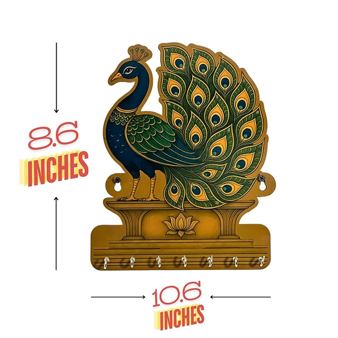 Royal Peacock Key Holder – Lightweight Decorative Wall Art for Home | Stylish Key Organizer for Bedroom, Living Room, Guest Room & Dining Area