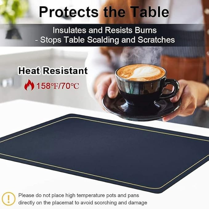 Leather Placemats Set of 2, Waterproof Wipeable Washable Indoor Placemats for Dining Table Home Kitchen Dinner, Elegant Rectangle Placemats, Easy Clean Table Mats Size 45x30 cm