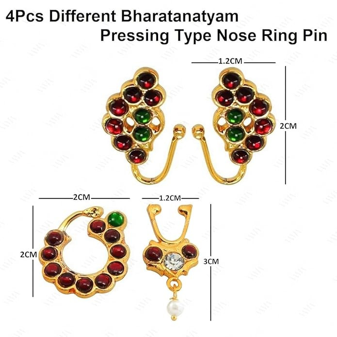 VAMA FASHIONS Golden Bharatanatyam Dance Jewellery Nath Without Piercing Kempu Nose Ring Pin Nathiya For Women