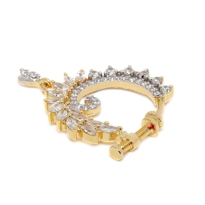 ACCESSHER Delicate Gold Plated Contemporary Style American Diamond Embellished Designer Clip On/Non-Piercing Nose Pin/Nathani for Women and Girls Pack of 1