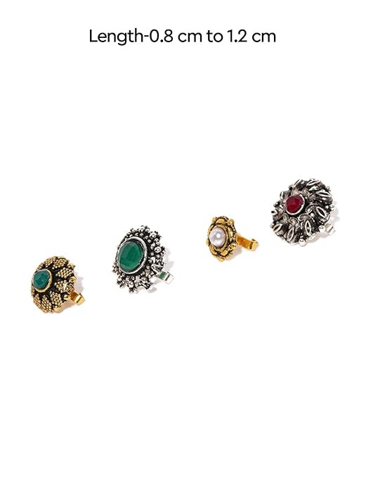 Zaveri Pearls Combo Of 4 Antique Adjustable Nose Pin For Women-ZPFK8493