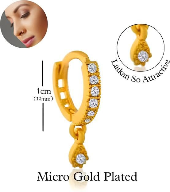 VAMA FASHIONS Gold Plated Stone Piercing Ring Nose Pin Pierced Hole Type Nosepin for Women & Girls