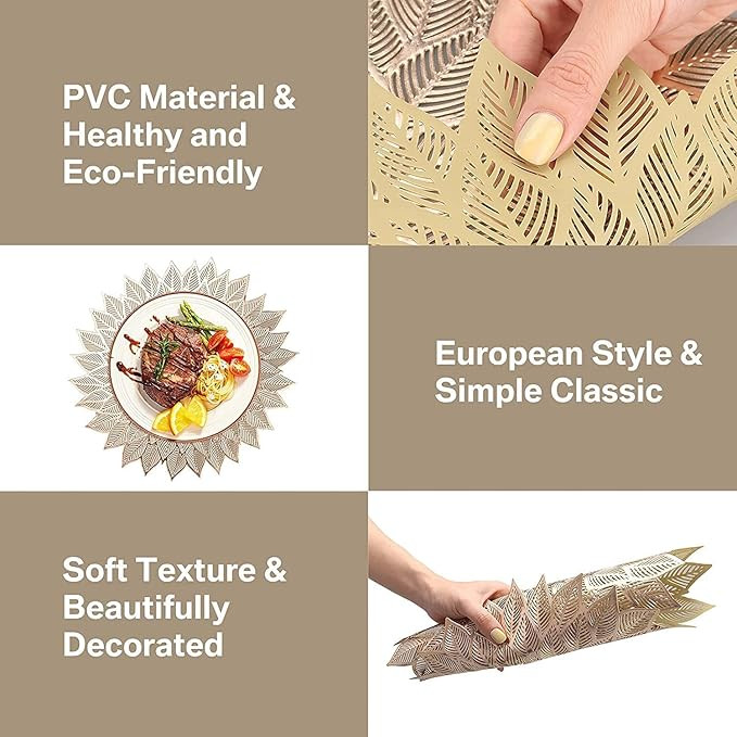 HomeCloud Table mat Round Shape| Table mat Round | Cutwork Design mat | Dining Table mats | Dressing Table MATS | Bed Side Table mats (Flower_Gold, 1)