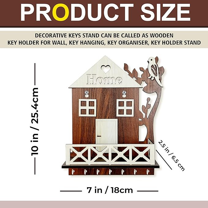 Premium Wooden Key Holder for Home Decor Stylish | Wooden Keychain Holder | Key Hangers for Wall Cute Aesthetic Design | 25 by 18 cm