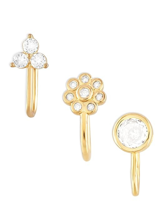 ZAVERI PEARLS Set of 3 Gold Tone Cubic Zirconia Contemporary Brass Clip On Nose Pins For Women-ZPFK17363