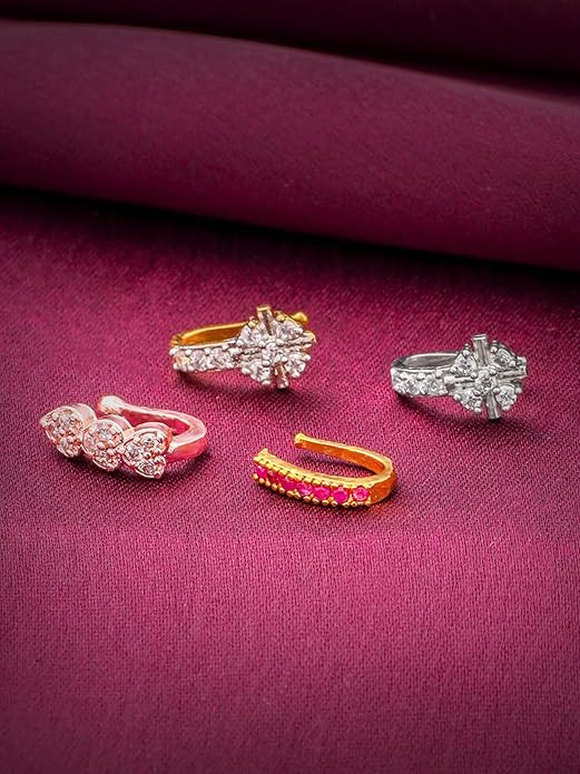 Yellow Chimes Nose Pin for Women Gold-Plated White and Pink AD Studded Nose Pins for Women and Girls…