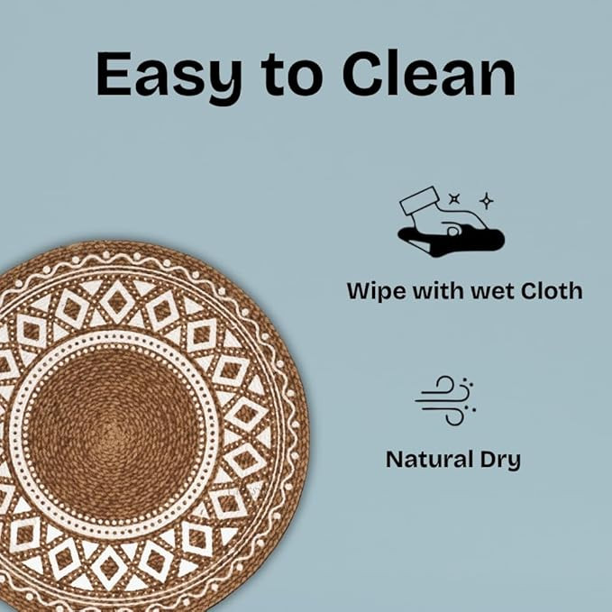 Cotton Dining Table Placemats | Dining Table Mat | Washable Round Table Mats | Coasters for Dining Table for Hot Pots, Plates and Pans | Round Placemats, 15 inch (Brown Design, Pack of 1)