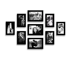 Stuthi Arts Wood MDF Photo Frame With Glass (Black,9 Photos) Wall Mount, Rectangular, 5 x 7 inches (3 pieces), 4 x 6 inches(6 pieces)