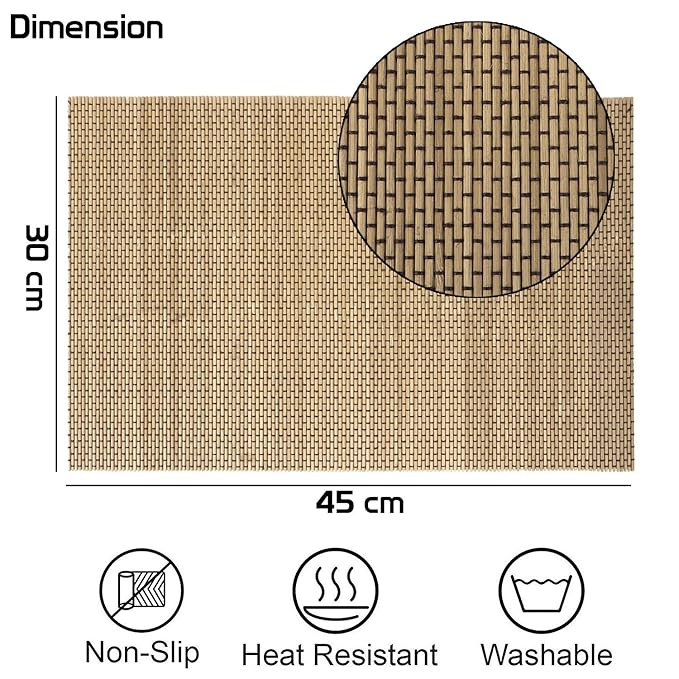 HOKIPO Reversible Bamboo Placemats Set of 6 Table Mats, 45x30 cm, (AR-3650) Desert Brown