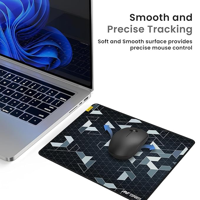 Ant Esports Prism Mouse Pad with Anti-fray Stitching, Waterproof Surface & Non-Slip Rubber Base with Stitched Edges Gaming Mouse Mat for Laptop, Compatible with Laser and Optical Mice – Black