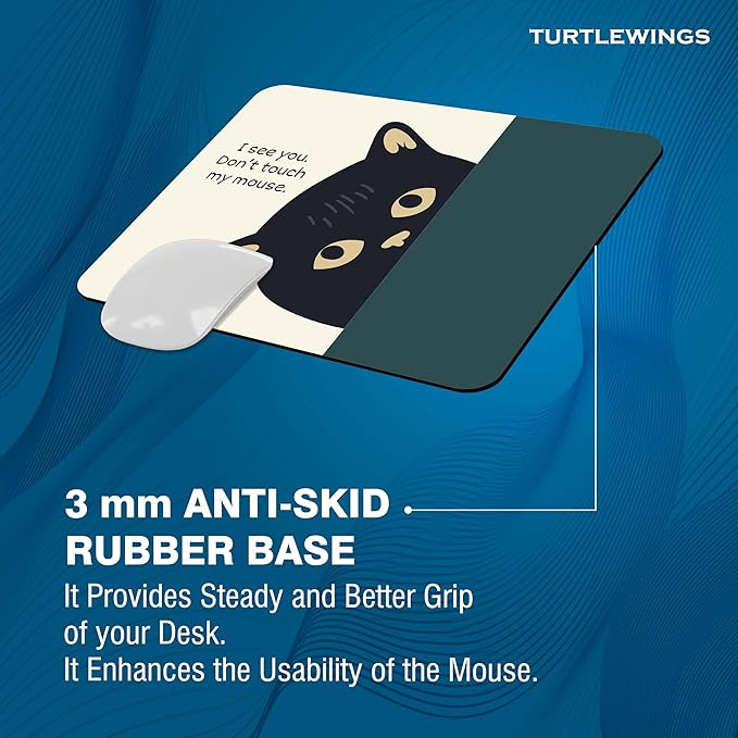 TURTLEWINGS | Mousepad | Inspirational Quote Funny Cute Cat Mousepad – 22x18 cm, 3mm | Design Non-Slip Rubber Base | Office, Study & Gaming Use | Premium Smooth Surface Desk Accessory & Gift