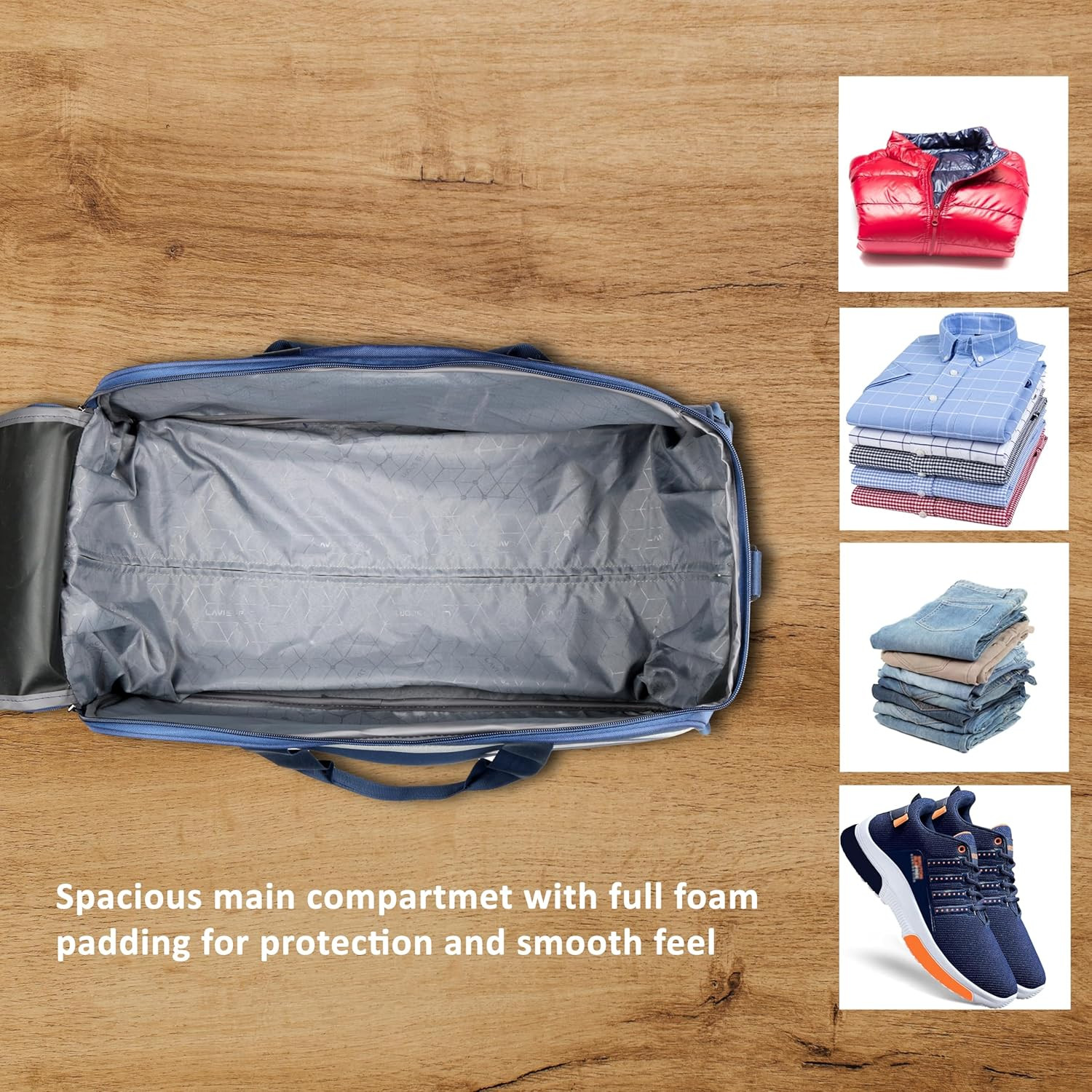 Lavie Sport Polyester Lino M Cabin Size 53 Cms Duffle Wheeler Bag|2 Wheel Duffle Bag|Duffle Bag With Adjustable Handle, 18 x 36 x 65 Centimeters, Navy