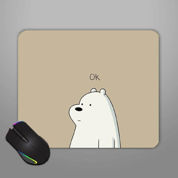 Cute Mouse Pad - Printed Mousepad with Anti-Slip Rubber Base & Smooth Mouse Control for Laptop, Gaming, Notepad, Desktops (Ok Bear !!)