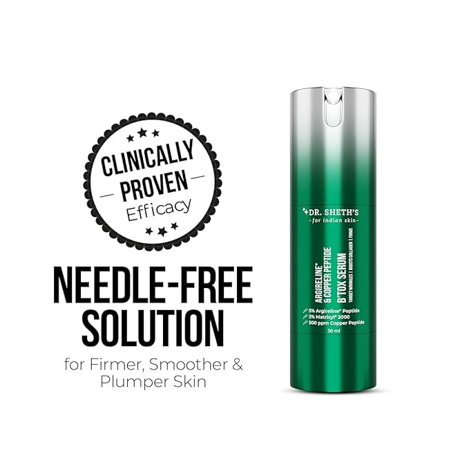 Dr. Sheth's Argireline & Copper Peptide B’TOX Serum | Advanced Anti-Aging Formula | Reduces Fine Lines & Wrinkles | Boosts Collagen | Plumps, Hydrates & Makes Skin Bouncy | For Men & Women | All Skin Types | 30 ml