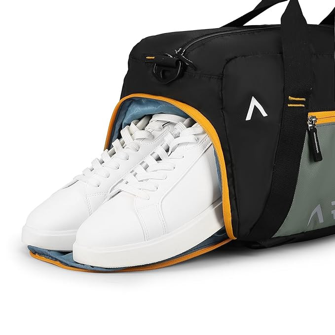 Power Polyester 52cm Gym Duffle Bag for Men and Women with Multiple Pockets and Separate Shoe Compartment for Travel, Sports and Workouts (Black)