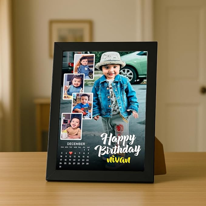 Personalized Birthday Photo Frame with Name with Photo Collage & Calendar – Custom Gift for Birthday Occasion
