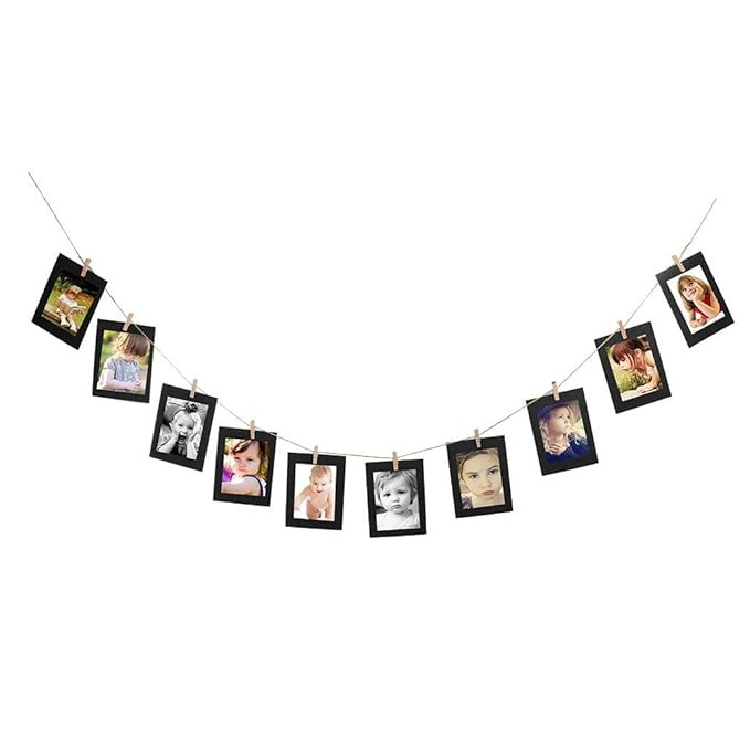 Party Propz 10Pcs Paper Photo Frame 5x7 Kraft Paper Picture Frames DIY Cardboard Photo Frames with Wood Clips and Jute Twine (Black) | photo frame for wall | photo frame for wall hanging |photo frame for wall decoration