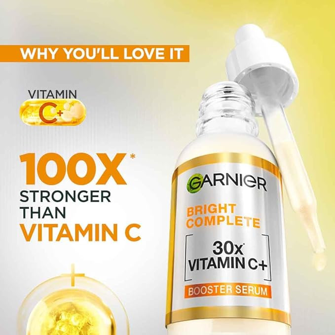 Garnier Vitamin C + Face Serum for Skin Brightening & Anti-Dark Spots|100X Stronger than Vit C |2% Niacinamide 0.5% Salicylic Acid/BHA |Suitable for Oily, Dry, Sensitive Skin |For Men & Women 30ml