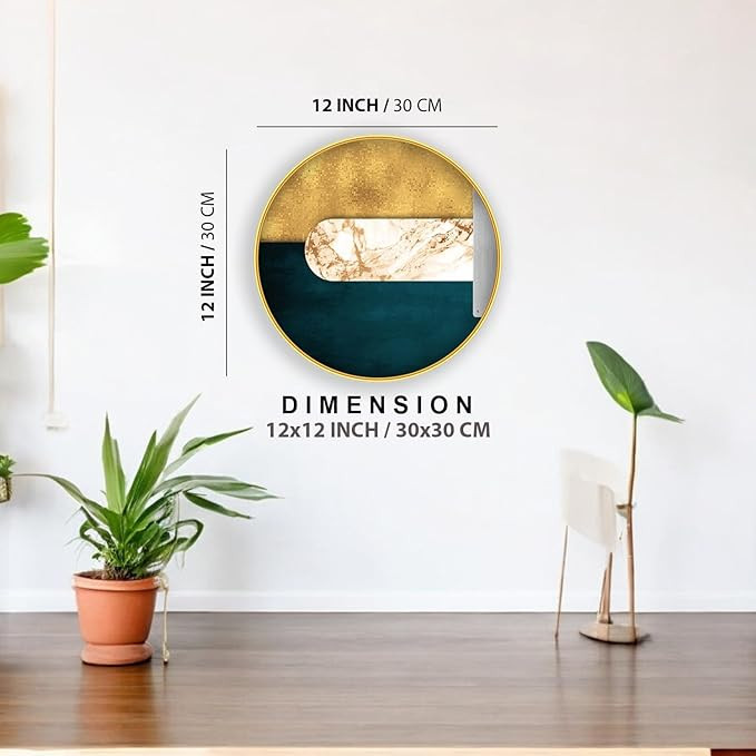 Modern Round Art 3D Scenery Photo frame for wall decoration, paintings for living room, round golden slim frame with premium sparkle lamination 323 (12×12 Inch) (Without Glass)