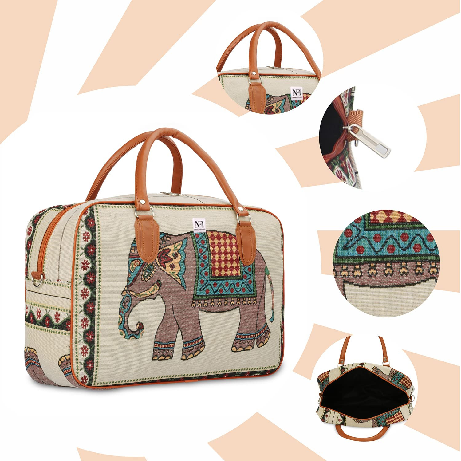 NFI Essentials Small Canvas Stylish Duffle Travel Bag for Men and Women, Luggage Cabin Size Air Travelling Hand Bag (21L), 18 Cms, Beige