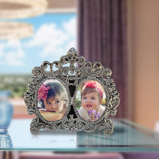 Handicrafts Paradise Double Picture Victorian Style Aluminium Metal Photo Frame (24.2 cm x 1.2 cm x 21.6 cm)