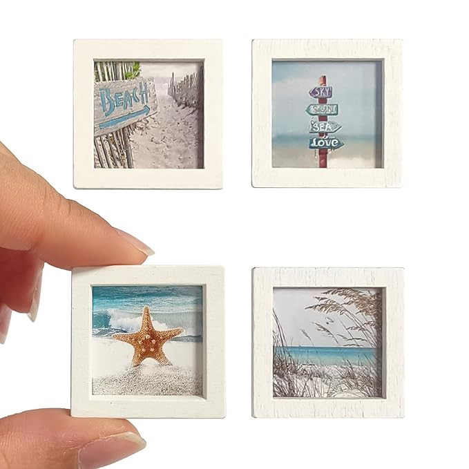 4PCS Doll House Accessories, Miniature Picture Frame Set for Dollhouse Decor, Small Picture Frames with Scenes, Miniature Furniture for DIY Craft and Dollhouse Photography