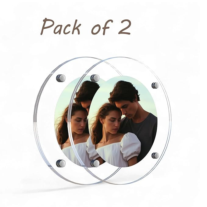 Art Street Acrylic Magnetic Picture Photo Frames 9x9 Cm Set of 2,Custom Refrigerator,Wall Mount Round Shape Fridge Magnet with Personalized Photos,for Gifts,Office Home Kitchen Décor,Transparent