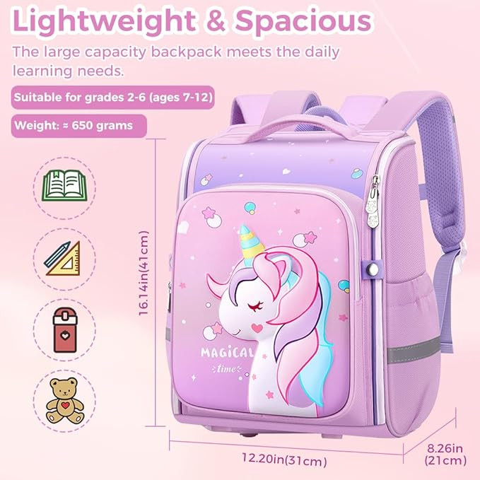 PALAY® Unicorn Backpack for Kids Girls Stylish Durable Water-Resistant Backpack Shoulder School Bags for Girls Kids Birthday & Rakhi Gift - Purple