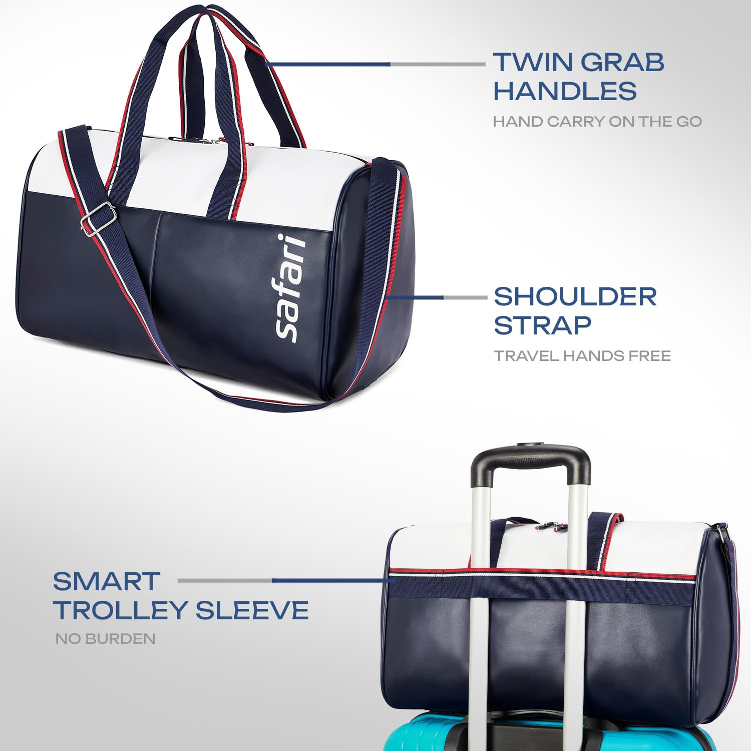 Safari Stash 30L Duffle Bag, Premium Water Resistant Fabric, Multi-Purpose Travel Duffle Bag/Gym Bag for Men & Women, Overnighter Bag, Navy Surge