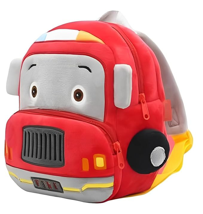 blue tree Cute Boy's and Girl's Plush Kids Bag Full Embroidery Designs Mini Travel Backpack (Fire Brigade) (2-5 Years)
