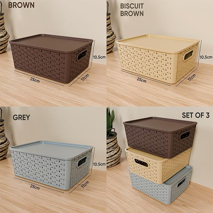 TEX-RO Storage Box and Organisers - Multi-Purpose Plastic Box for Storage Organiser Box for Home and Office - Durable Organizer Storage Box and Stationary Organizers Box (Set of 3, Multi-Color)