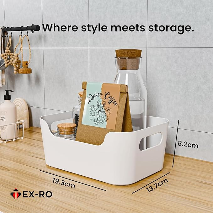 TEX-RO Storage Box and Organiser | Storage Organiser | Organizer Storage Box for Home & Kitchen | Durable Storage Basket & Plastic Basket for Storage (Pack of 2, White)
