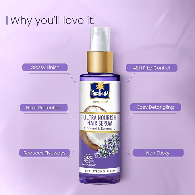 Parachute Advansed Ultra Nourish Hair Serum | Coconut & Rosemary | 48 Hr Frizz Control | 10X Strong Hair | 100ml