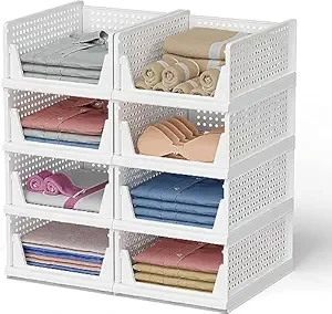 Mechdel Stackable and Foldable Wardrobe Storage Basket BIG SIZE- (White, 3)
