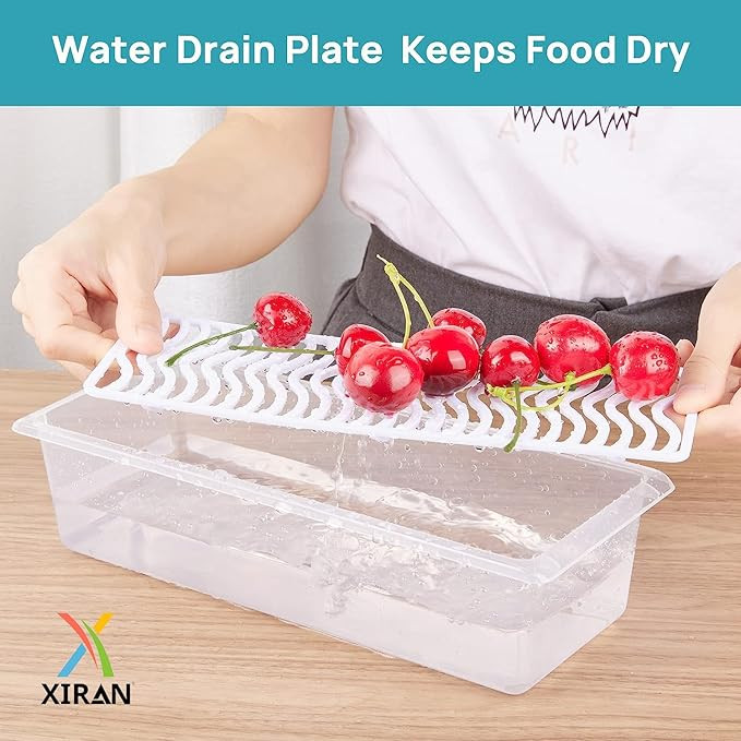 6 Fridge Storage Boxes Fridge Organizer With Removable Drain Plate&Lid Stackable Fridge Storage Containers Plastic Freezer Storage Containers For Fish,Meat,Vegetables,Fruits(1500Ml),Transparent