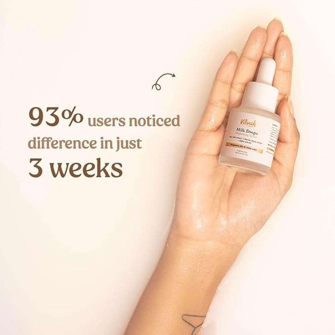 Vilvah Store Milk Drops Brightening Serum | Fades Dark Spots, Treats Hyperpigmentation & Evens Skin Tone | Hyaluronic Acid & Alpha Arbutin Serum for Women & Men | Suitable for All Skin Types | 20ml