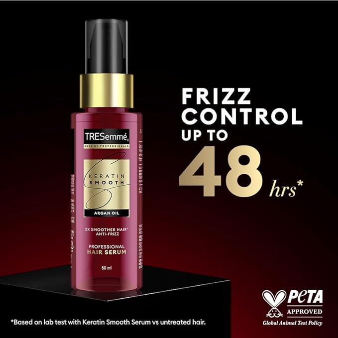 TRESemmé Keratin Smooth Anti-Frizz Hair Serum 50ml with Argan Oil|| for 2X Smoother Hair and Long Lasting Frizz control upto 48H even in 80% humidity